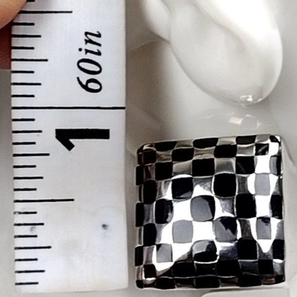 Unisex Checkered Stainless Steel Ring Hypoallergenic Statement Ring - Picture 11 of 12